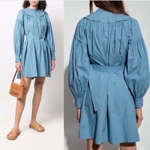 Ulla Johnson Dress Ingrid Mini Poplin Button Down in Shore Blue